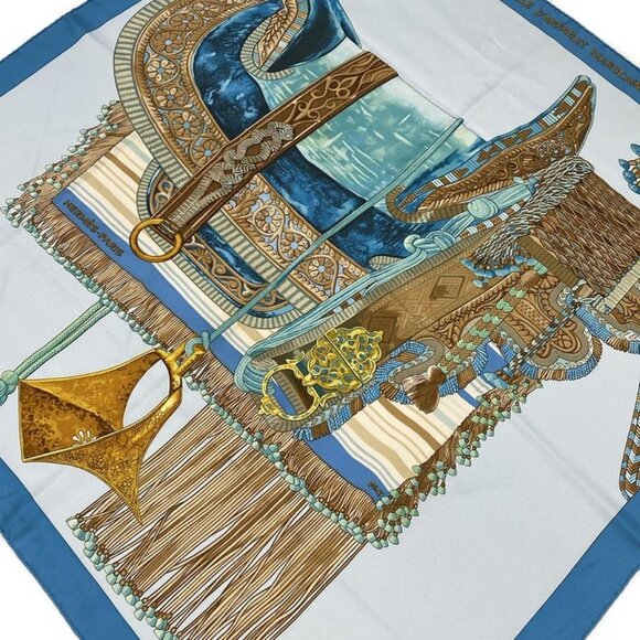 Hermes Scarf Carre 90 Light Blue Multi Selle D'apparat Light X Multi